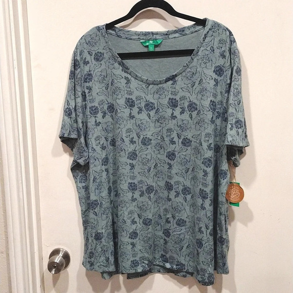 NWT Dip Eco Friendly Women's Green Floral Short Sleeve Sweater Top Sz 3X-Casual - Picture 1 of 6